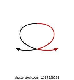 Curved thin double ended arrow. Dual arrow. Loop shape with frame. Vector symbol. 