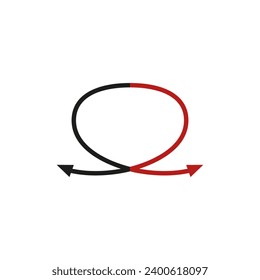 Curved thin double ended arrow. Dual arrow. Loop shape with frame. Vector symbol. 