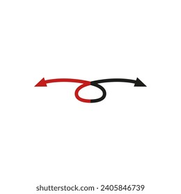 Curved thin double ended arrow. Dual arrow and loop shape. Vector symbol. 