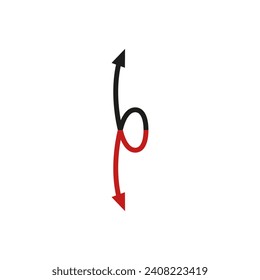 Curved thin double ended arrow. Dual arrow and loop shape. Vector symbol. 