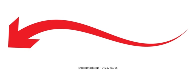 Curved thin long arrow icon. Red long arrow.