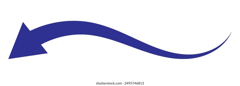 Curved thin long arrow icon. Blue long curve arrow.