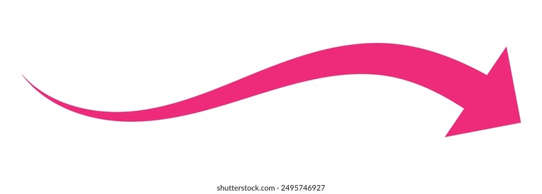 Curved thin long arrow icon isolated on white background. Pink arrow