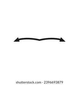 Curved thin long double ended arrow. Two sided arrow. Vector symbol.