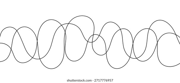 Curved thin and thick lines, chaotic wavy abstract vector drawing on white background, linear art ornament design