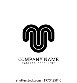 Curved three lines of letter M abstract logo.