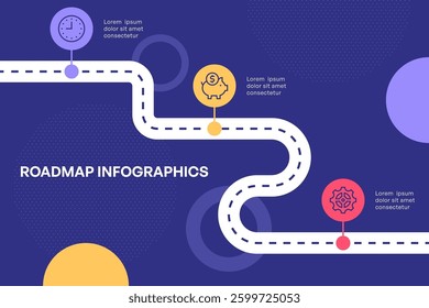 Curved Timeline Roadmap Infographic with Decision Points Vector Illustration