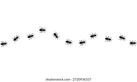 Trilha curva de formigas trabalhadoras. Caminho de inseto formando uma linha de contorno. Elemento de plano de fundo Ant para design e decoração. Ilustração de vetor simples em um fundo branco.