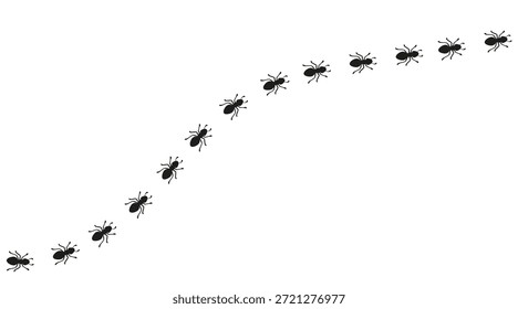 Trilha curva de formigas trabalhadoras. Caminho de inseto formando uma linha de contorno. Elemento de plano de fundo Ant para design e decoração. Ilustração de vetor simples em um fundo branco.