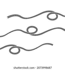 Curved and curved train tracks. Vector