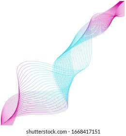 Curved transparent tape of pale cherry and turquoise color. Line multicolor, vertical.