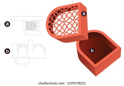 Curved tray with stenciled luxury pattern lid die cut template and 3D mockup