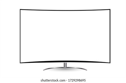 Curved TV 4K flat screen lcd or led, plasma realistic, White blank HD monitor mockup, Modern video panel white flatscreen.  Vector illustrations.