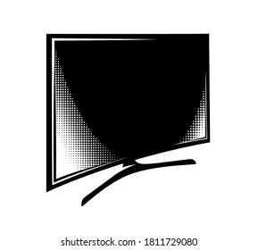 Curved TV. Side view. Monochrome vector illustration.