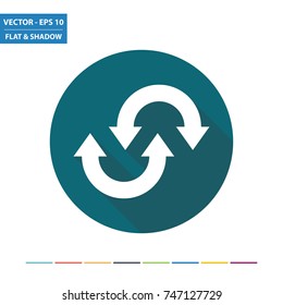 Curved two-headed arrows flat icon with long shadow. Vector Illustration.