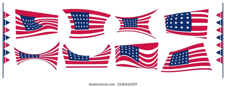 curved united states flag, wavy flag design