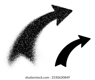 A curved upward arrow transitioning from scattered dots to a solid black shape, representing growth and direction. Vector illustration.