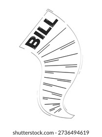 Curved utility bill document doodle linear object. Monthly financial obligation. Billing statement receipt 2D vector outline clip art drawing isolated on white. Hand drawn sketch illustration