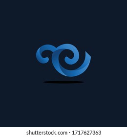 Curved vector with blue 3D style.