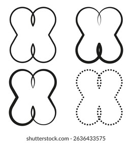 Curved vector form. Symmetrical abstract figure. Dotted contour shape. Flowing design symbol.