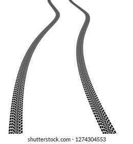 Curved vector tire tracks on white background