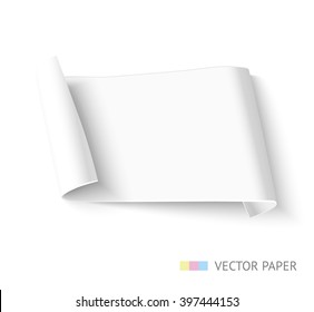 Curved vector white paper banner isolated on white. paper template for promotion and ad. Paper ribbon design