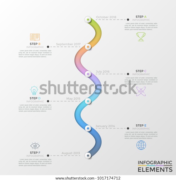 Curved Vertical Timeline 6 Round Elements Stock Vector (Royalty Free ...