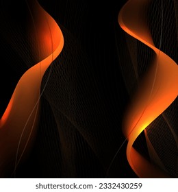 Onda vertical curvada en tonos anaranjados, textura de malla fina sobre fondo negro