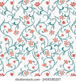 Curved vine branches and flowers pattern