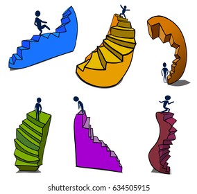 Curved and visually deformed steps of the staircase together with the little man.