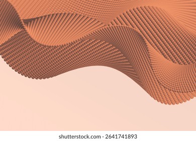 Curved wave formed by dense particle lines creating a minimal abstract volume background with soft lighting 