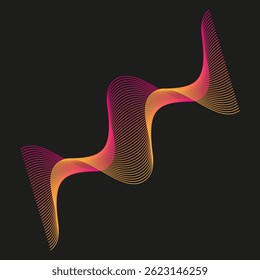 Curved wave lines. Gradient flowing form. Neon motion structure. Vector abstract shape.