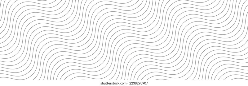 Curved wave lines pattern on white background. Diagonal wave striped lines pattern for backdrop and wallpaper template. Simple curved grey lines with repeat stripes texture. Striped background, vector