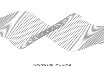 Curved wave lines pattern on white background. Wave striped lines pattern for backdrop, wallpaper template. Simple curved lines with stripes texture. Striped background. vector. 