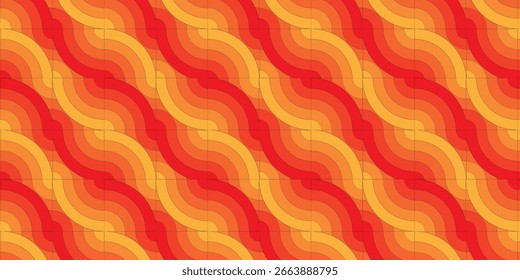 Patrón de onda curva con gradación de color rojo y naranja que forma una flor o un motivo en forma de hoja enfrentados entre sí. 