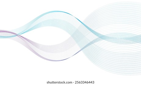 Curved wavy line. abstract colorful wave element isolated on white background. Digital frequency track equalizer. Wave with lines created using blend tool