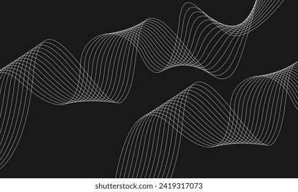 curved wavy lines futuristic motion on black background. Abstract wave element for design. Grey Wave Swirl, twisted curve lines with blend effect. stylized line art background