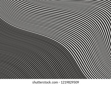 Curved wavy lines monochrome black and white pattern. diagonal stripes geometric design. vector background for web and print