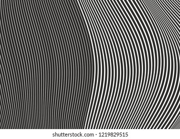 Curved wavy lines monochrome black and white pattern. diagonal stripes geometric design. vector background for web and print