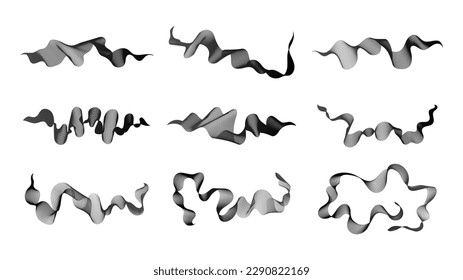 Curved wavy stripes. Set of abstract dark gradient wave lines on white background. Vector illustration