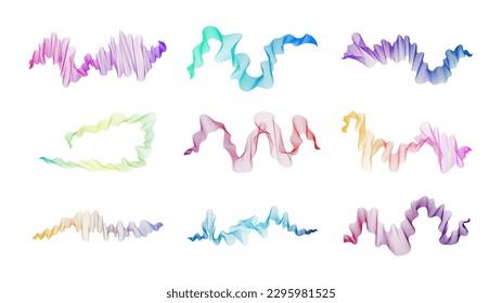 Curved wavy stripes. Set of abstract colored gradient wave lines on white background. Vector illustration
