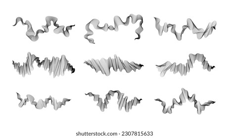 Curved wavy stripes. Set of abstract dark gradient wave lines on white background. Vector illustration