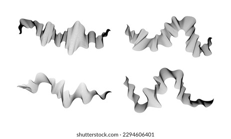 Rayas onduladas curvadas. Conjunto de cuatro líneas de onda de gradiente oscuro abstracto sobre fondo blanco. Ilustración del vector