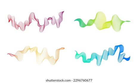 Rayas onduladas curvadas. Conjunto de cuatro líneas de onda de gradiente de color abstracto sobre fondo blanco. Ilustración del vector
