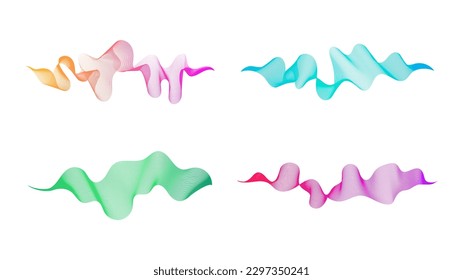 Rayas onduladas curvadas. Conjunto de cuatro líneas de onda de gradiente de color abstracto sobre fondo blanco. Ilustración del vector
