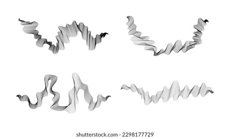 Rayas onduladas curvadas. Conjunto de cuatro líneas de onda de gradiente oscuro abstracto sobre fondo blanco. Ilustración del vector