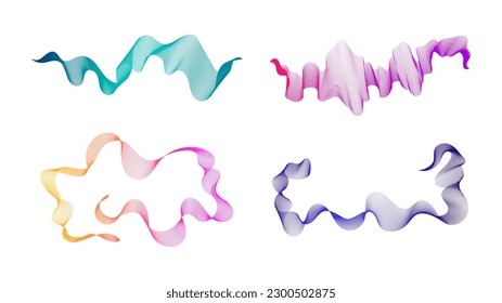 Rayas onduladas curvadas. Conjunto de cuatro líneas de onda de gradiente de color abstracto sobre fondo blanco. Ilustración del vector