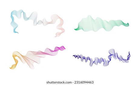 Rayas onduladas curvadas. Conjunto de cuatro líneas de onda de gradiente de color abstracto sobre fondo blanco. Ilustración del vector