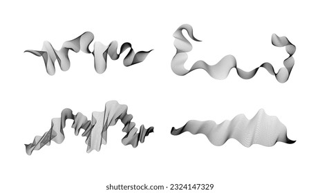 Rayas onduladas curvadas. Conjunto de cuatro líneas de onda de gradiente oscuro abstracto sobre fondo blanco. Ilustración del vector