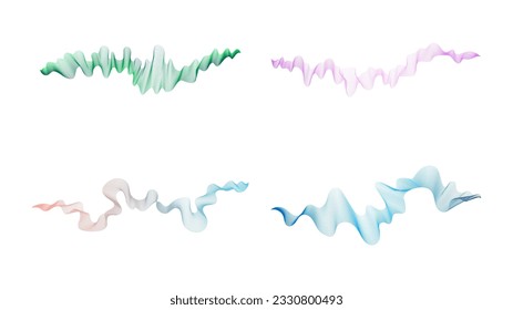 Curved wavy stripes. Set of four abstract colored gradient wave lines on white background. Vector illustration